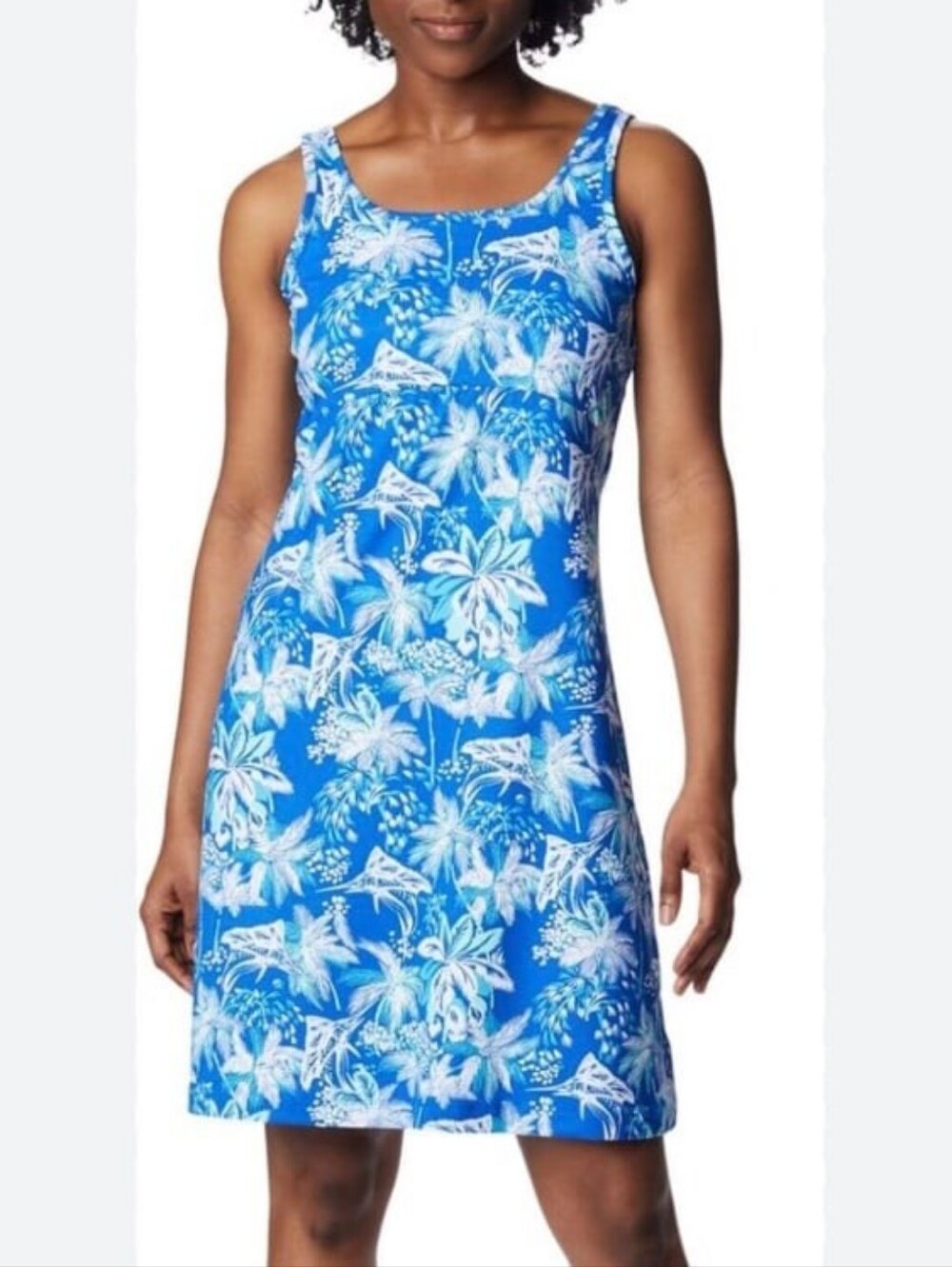 Columbia PFG Blue Palm Marlin Tropical Print Freezer III Tank Dress 1X